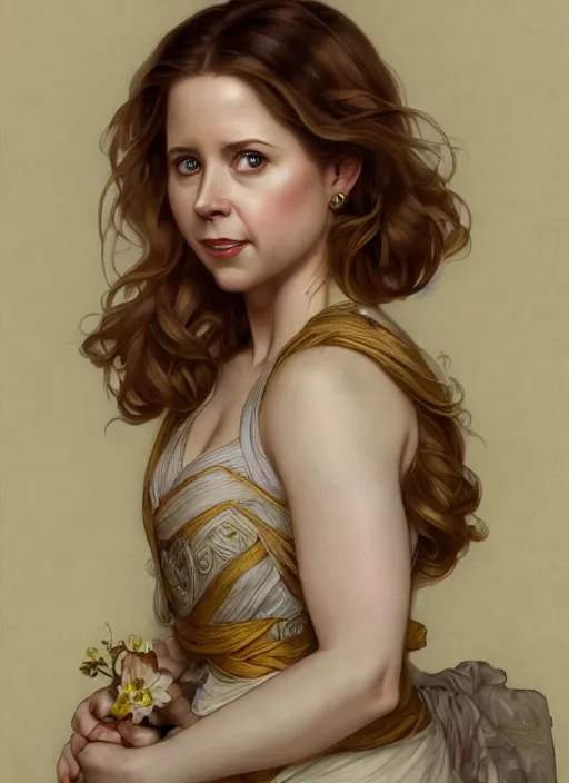 Prompt: beautiful portrait of jenna fischer, by magali villeneuve and greg rutkowski and artgerm and alphonse mucha, intricate, elegant, highly detailed, photorealistic, trending on artstation, trending on cgsociety, 8 k, sharp focus