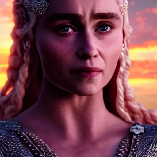 Image similar to khaleesi as a goddess in heaven, piercing eyes, highly detailed, 8k, hd, cinematic