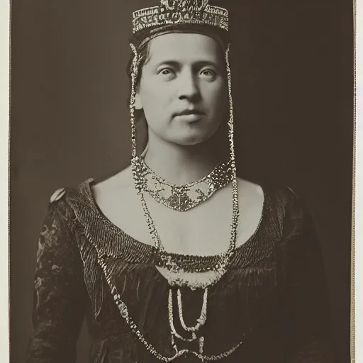 Prompt: photo portrait of an hypothetical queen taken by Roger Fenton