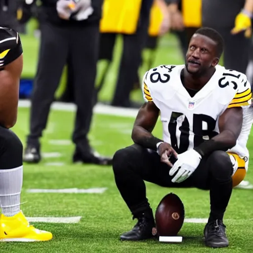 Prompt: nfl wide receiver antonio brown receiving therapy from professional real life, 8 k, 4 k uhd, realistic, hyper realistic, super detailed, very detailed, detailed