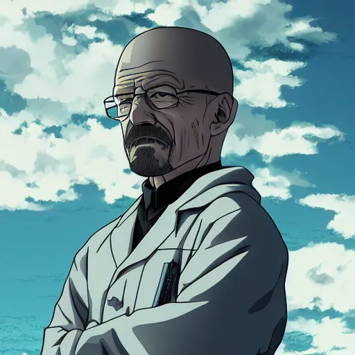 Image similar to walter white anime cover, 4 k, poster art, cinematic