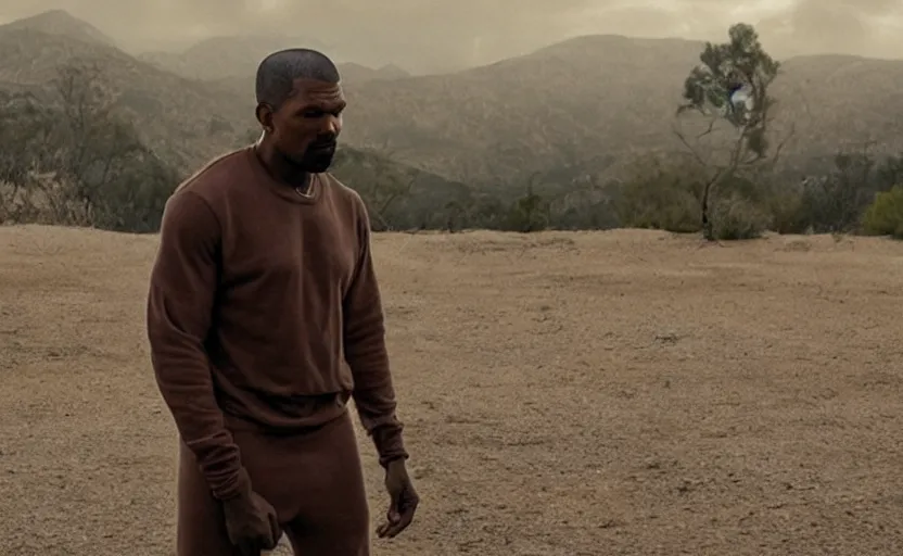 Image similar to Jamie Foxx as Kanye West in 'Jeen-Yuhs' (2022), movie still frame, oscar nominated cinematography, volumetric lighting, 8k resolution, beautiful composition