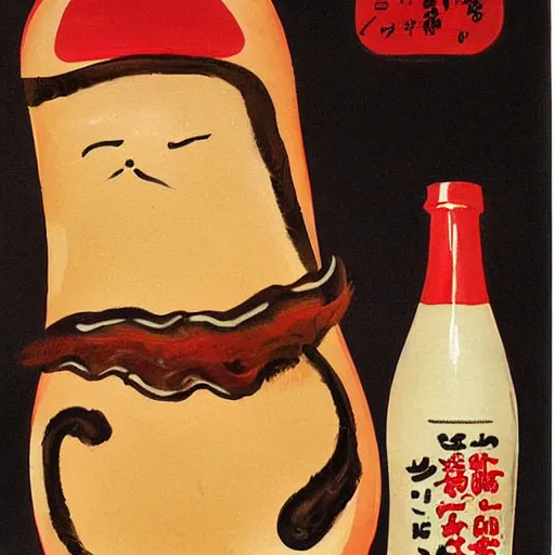 Image similar to high quality vintage brush painting of hot dog and coke by sakano ue no tamura maro