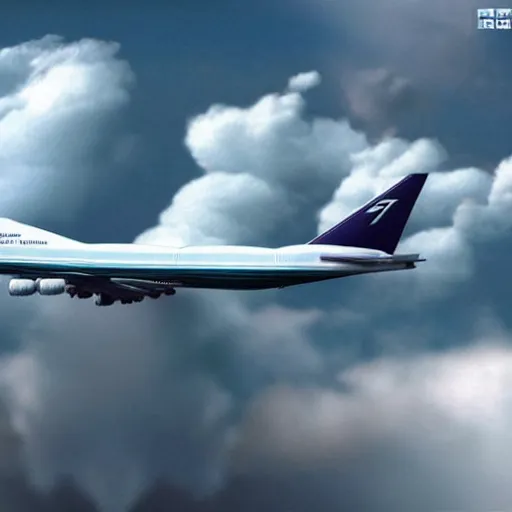 Prompt: boeing 7 4 7 in the clouds, matte painting, very detailed, intricate, realistic, high quality