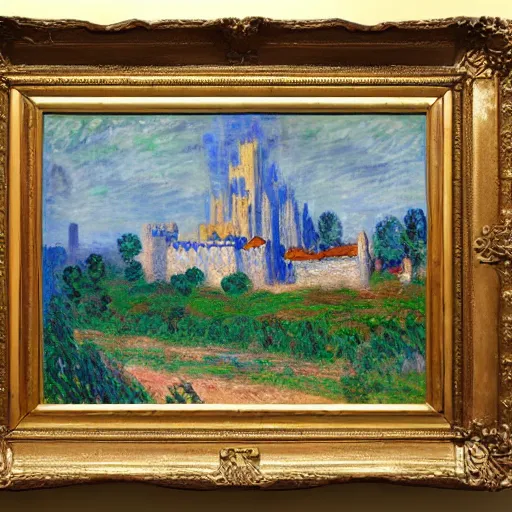 Image similar to castle siege, ultrawide, oil on canvas, by Monet