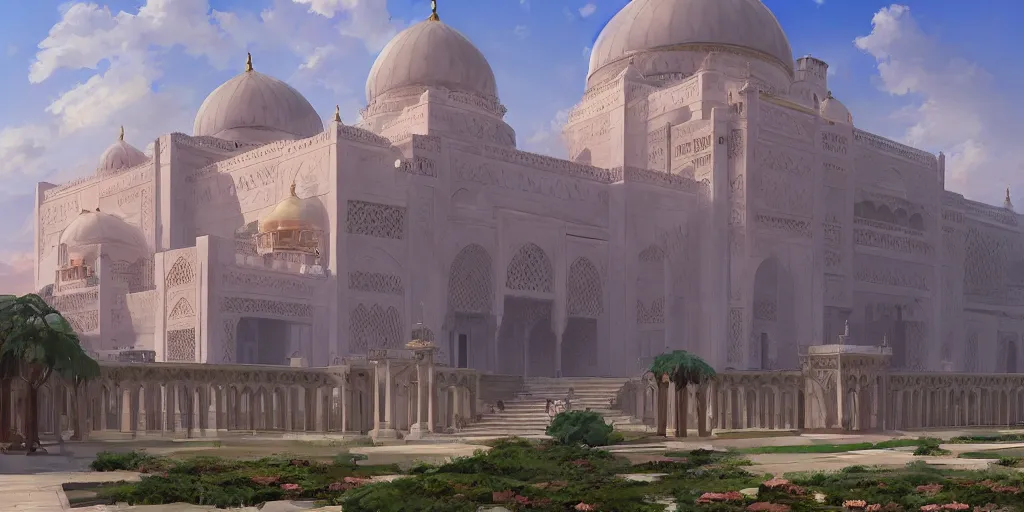 Image similar to a grand arabian palace exterior by makoto shinkai