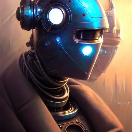 Image similar to front shot of a cyberpunk gazmask robot character, intricate, elegant, highly detailed, centered, digital painting, artstation, concept art, smooth, sharp focus, illustration, artgerm, Tomasz Alen Kopera, Peter Mohrbacher, donato giancola, Joseph Christian Leyendecker, WLOP, Boris Vallejo