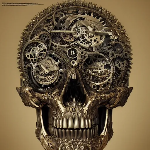 Prompt: skull made of intricate clockwork mechanisms, cgsociety