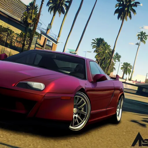 Image similar to Ricer Car in GTA 5, cover art by Stephen Bliss, boxart, loading screen