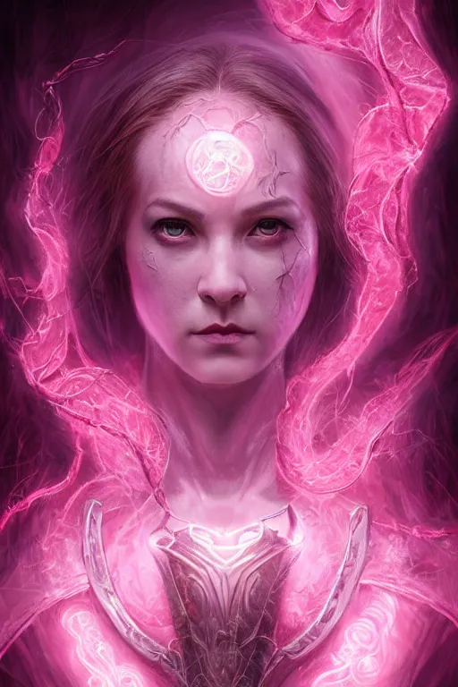 Image similar to Majestic and regal portrait of a female Pink Lantern, DC universe, Perfect face, beautiful, intricate, epic, elegant, menacing, fantasy, highly detailed, digital painting, hard focus, beautiful volumetric lighting, epic light, ultra detailed, Horror, souls, ghosts, smoke by Leesha Hannigan, Ross Tran, Thierry Doizon, Kai Carpenter, Ignacio Fernández Ríos