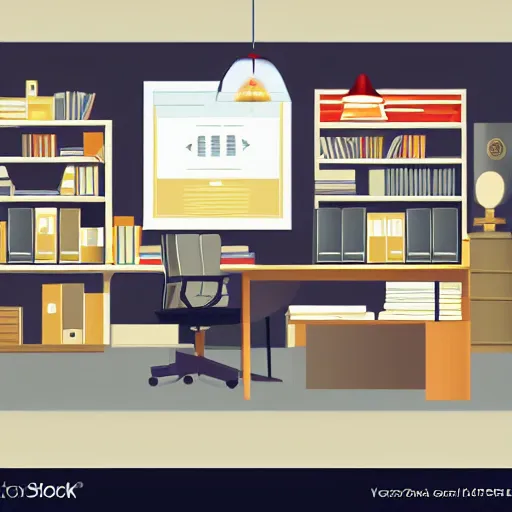 Prompt: modern office, vintage vector illustration