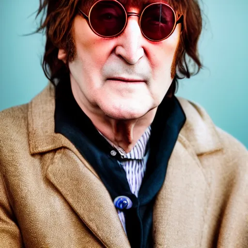 Image similar to john lennon singer at age 9 0 years old, color ( sony a 7 r iv, symmetric balance, polarizing filter, photolab, lightroom, 4 k, dolby vision, photography award ), vogue, perfect face