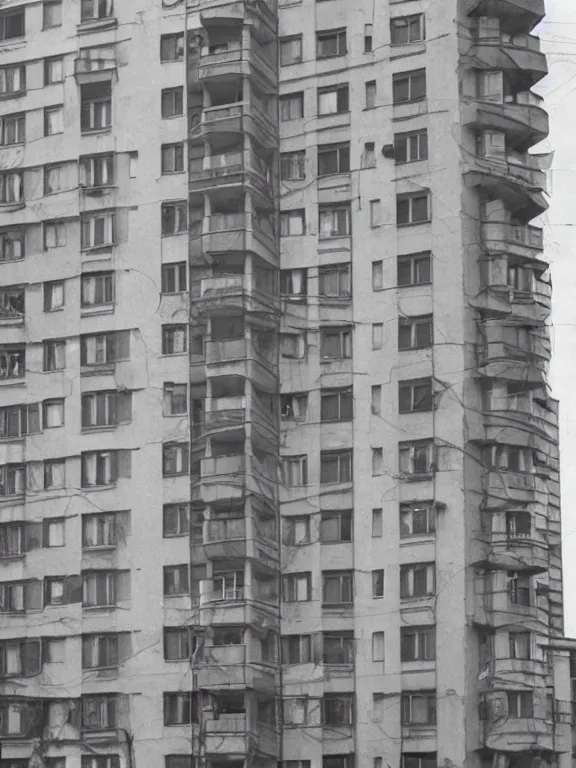 Prompt: soviet apartment building, photo, one full object, front side view