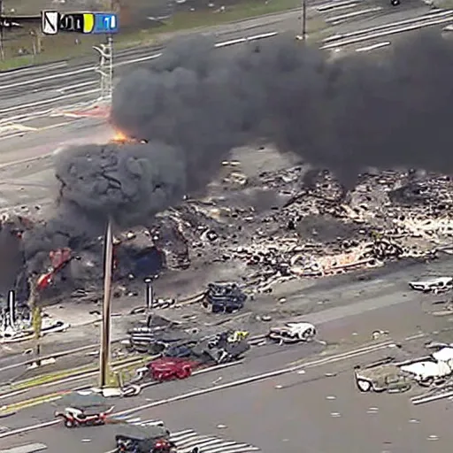 Prompt: bleve explosion, 2 4 0 p footage, 2 0 0 6 youtube video, helicopter footage over city, gas station explosion