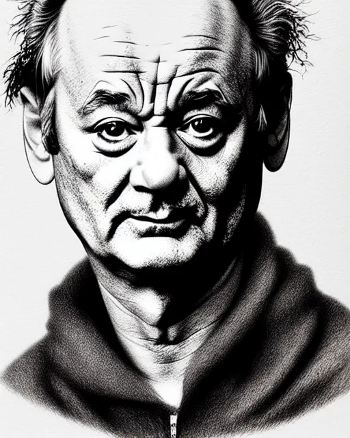 Prompt: bill murray, hyper realism, fine details, deviantart artstation, extremely detailed, black and white, very sharp, in the style of albrecht durer, etching,