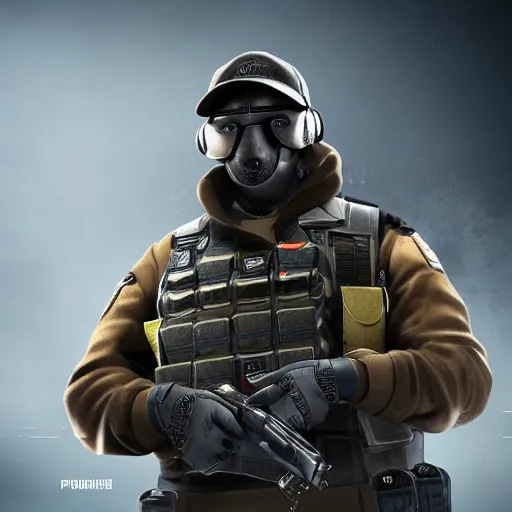 Image similar to putin as a rainbow six siege operator, 4 k, highly detailed