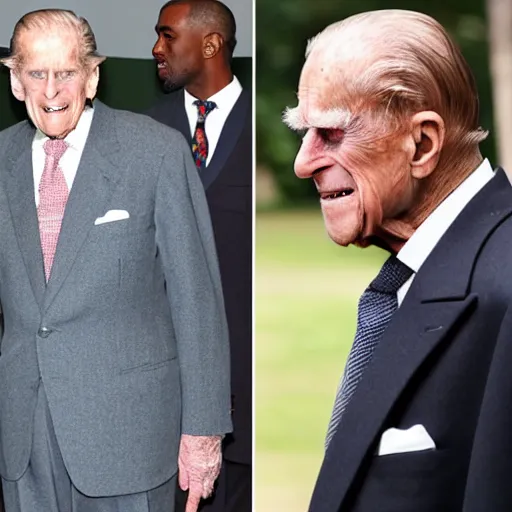 Image similar to prince philip meets kanye west