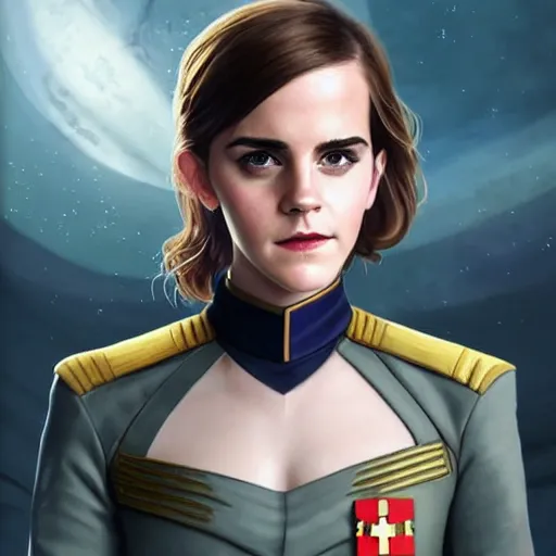 Prompt: portrait of Emma Watson wearing his starfleet captains uniform, looking at camera, D&D, intricate, elegant, stylish, cute smile, mouth slightly open, fantasy, extremely detailed, digital painting, artstation, concept art, smooth, sharp focus, illustration, stunning lighting, art by artgerm and greg rutkowski and alphonse mucha and simon stalenhag, realistic character concept, high fantasy, light atmosphere, golden ratio, cinematic lighting, hyperdetailed, high resolution, insanely detailed and intricate, artstation, Marc Simonetti, Greg Rutkowski