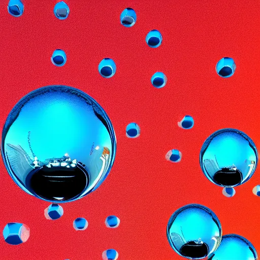 Prompt: chrome spheres on a red cube, false color