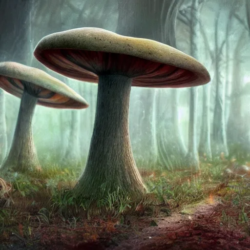 Prompt: a mushroom forest, sharp focus, matte painting, concept art