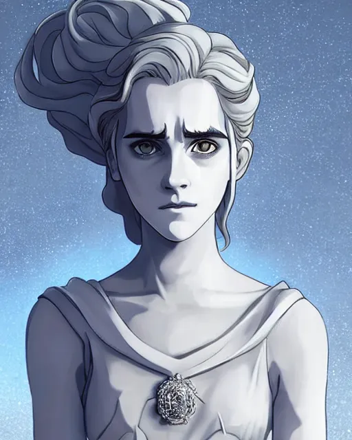 Image similar to portrait of a white marble statue adorned with silver and diamonds of emma watson as a white walker from game of thrones, digital art by studio ghibli, beautiful, cute, anime artstyle, amazing lighting