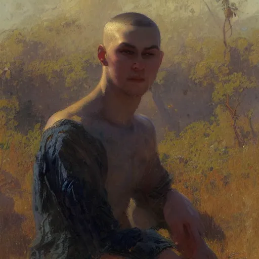 Image similar to a man with a buzz cut haircut, painting by Gaston Bussiere, Craig Mullins