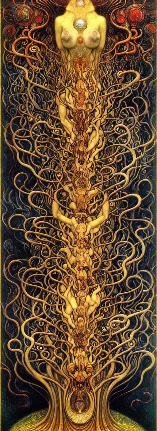 Image similar to Divine Chaos Engine by Karol Bak, Jean Delville, William Blake, Gustav Klimt, and Vincent Van Gogh, symbolist, visionary