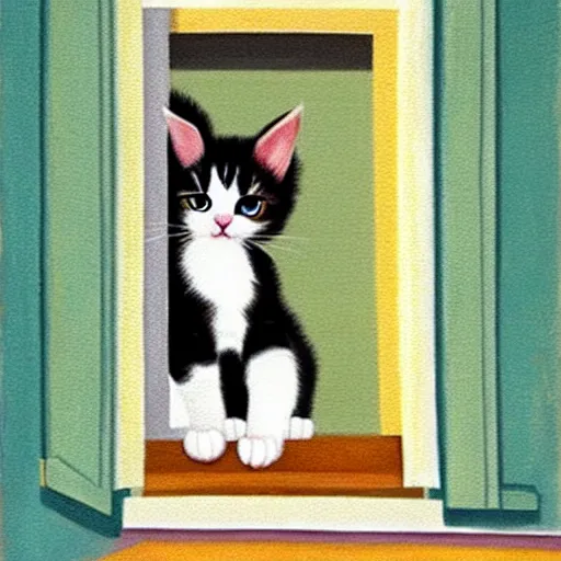 Image similar to cute calico kitten looking out of the window on a [ [ [ [ [ beautiful ] ] ] ] ] ] summer day, featured on artstationg, gorgeous!!!