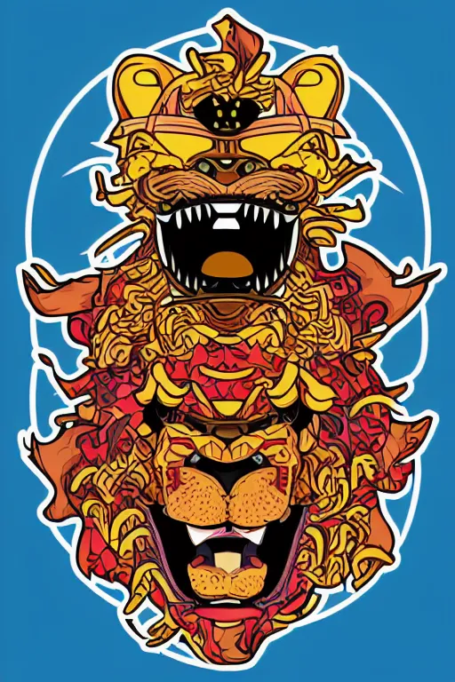 Image similar to Portrait of a lion as a samurai, samurai, japan, anime, sticker, colorful, illustration, highly detailed, simple, smooth and clean vector curves, no jagged lines, vector art, smooth