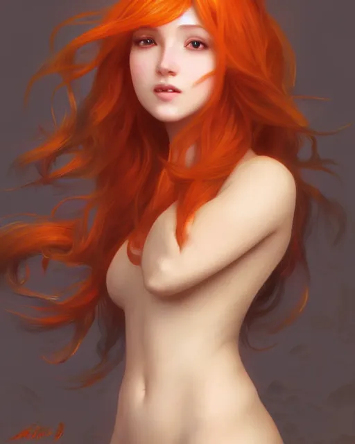 Image similar to nami, long orange hair, brown eyes, digital art from artstation by artgerm and william - adolphe bouguereau