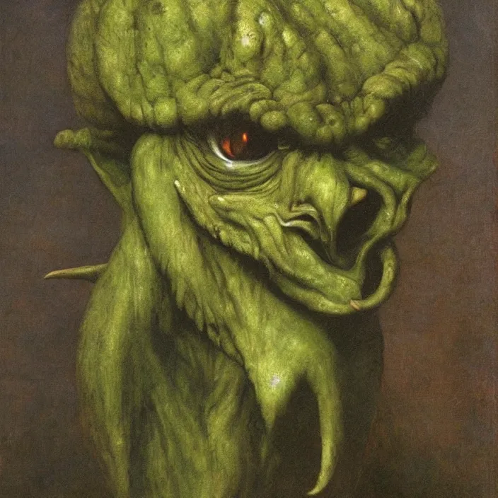 Prompt: a green-horned goblin monster, by Odd Nerdrum