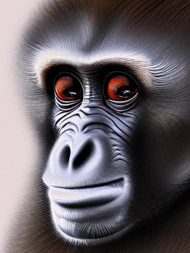 Prompt: monkey, digital painting, brush, highly detailed