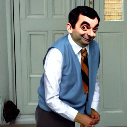 Image similar to Mr. bean dressed as a bean