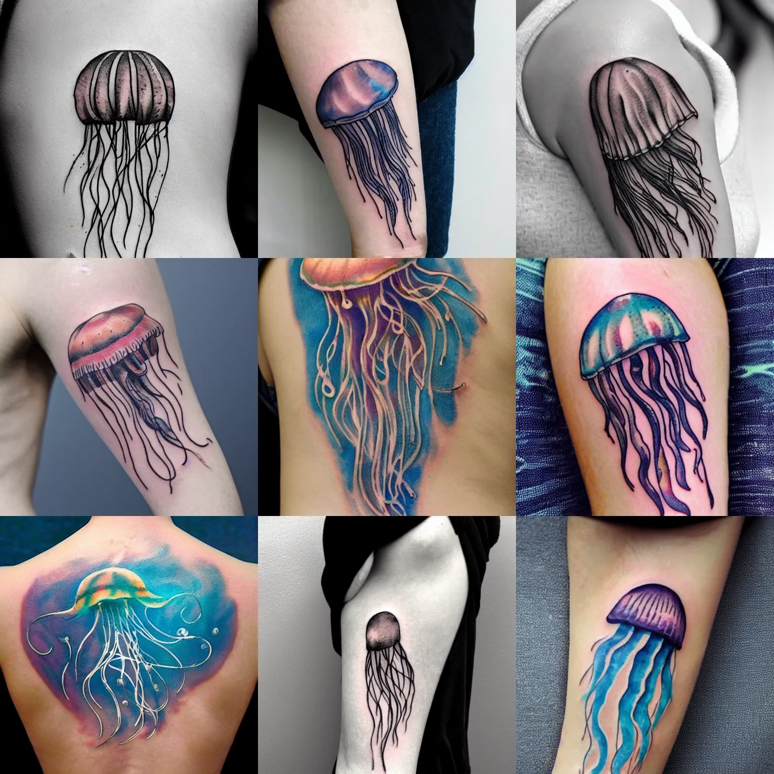 Prompt: a jellyfish tattoo, intrincate, delicate, clean lines