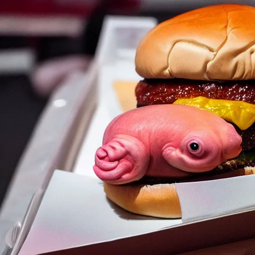 Prompt: real-life blobfish in a burger, extremely detailed, 8k resolution, high detail