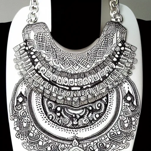 Image similar to black and white sketch opulent necklace feminine opulent detailed ornate tribal neckline illustration on paper