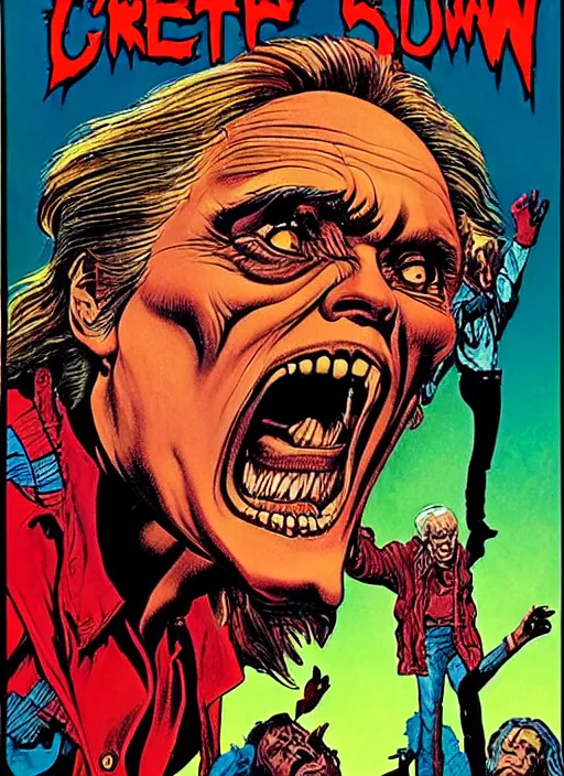 Image similar to Chistopher Walken, Creepshow (1982) comic book cover, artwork by Bernie Wrightson, full color, detailed