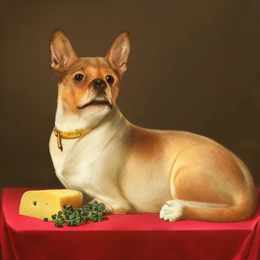 Image similar to a beautiful matte portrait of max and cheese, royal portrait