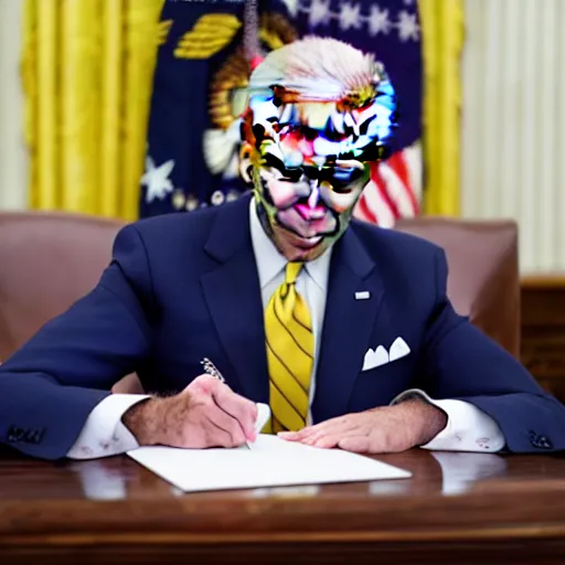 Prompt: joe biden signs a bill to make anime real, ap news photograph, 4 k