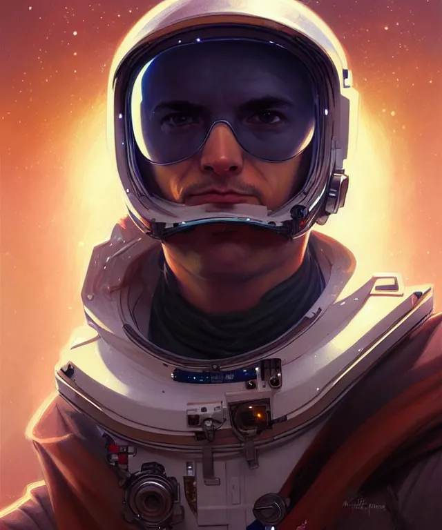 Image similar to Hacker man spaceman portrait, highly detailed, digital painting, artstation, concept art, smooth, sharp focus, illustration, art by artgerm and greg rutkowski and alphonse mucha