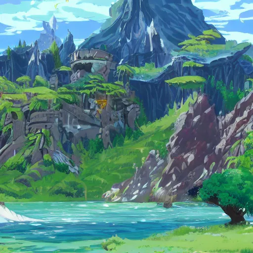 Prompt: Final fantasy landscape in the style of Studio Trigger