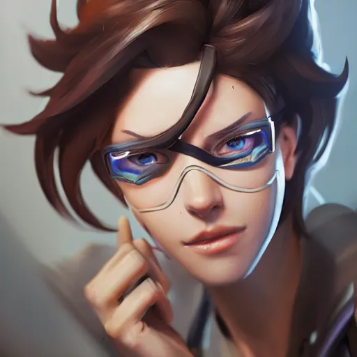 Prompt: a highly detailed portait of tracer from overwatch with muscles, digital art, pretty face, muscular, very beautiful face, very detailed eyes, 8 k resolution, by wlop, greg rutkowski, full body