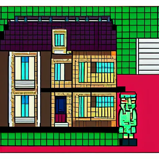 Image similar to House from the movie psycho with motel, pixelart, isometric, sega