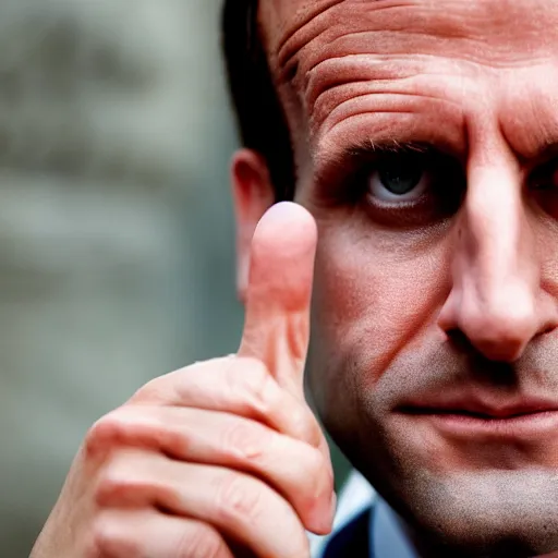 Image similar to closeup portrait of emmanuel macron dressed as napoleon crying thumbs up, natural light, sharp, detailed face, magazine, press, photo, steve mccurry, david lazar, canon, nikon, focus