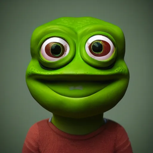 Image similar to A portrait of Pepe the frog sitting on a tungsten cube, lively atmospheric, cinematic, 8k, 4k, ultra detail, ultra-realistic, octane render