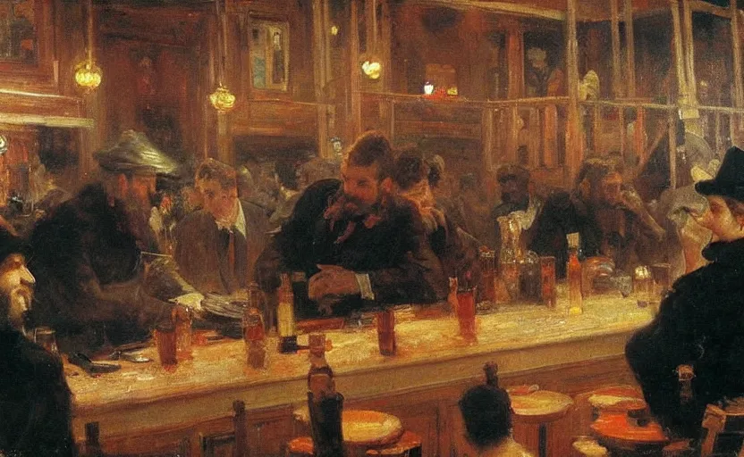 Prompt: high quality high detail painting by ilya repin, giant squid in a bar, hd