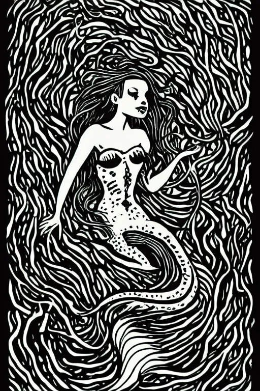 Image similar to portrait of a mermaid in kelp by MCBESS, 2 colour print