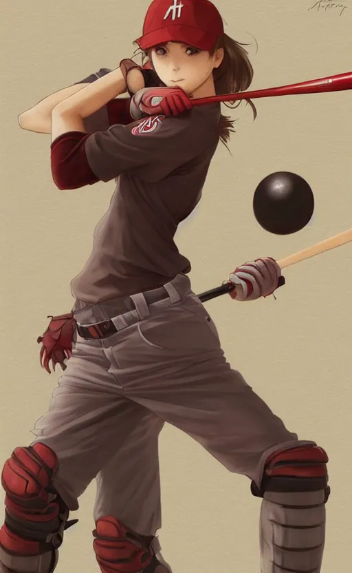 Image similar to anime style, female baseball player, red sport clothing, launching a straight ball, brown short hair, hair down, symmetrical facial features, from arknights, hyper realistic, rule of thirds, extreme detail, 4 k drawing, safebooru, realistic lighting, by alphonse mucha, greg rutkowski, sharp focus, backlit