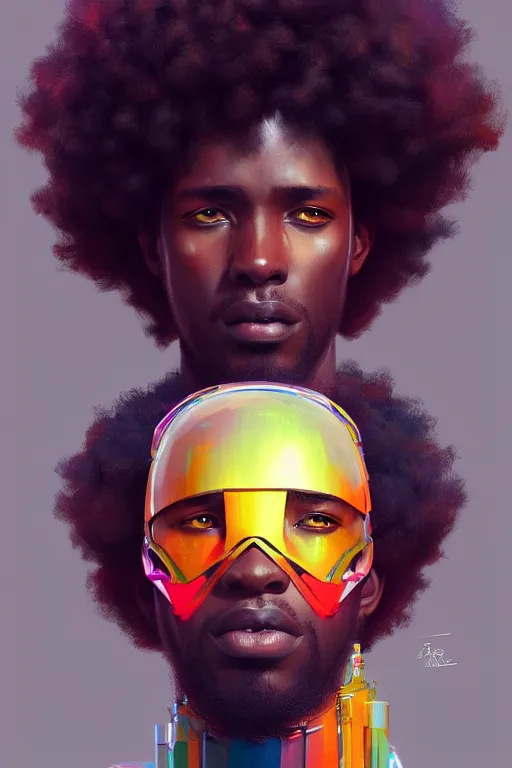 Prompt: african man, curly hair, sci-fi, modern, colourful!! highly detailed, digital painting, artstation, concept art, sharp focus, illustration, by greg rutkowski