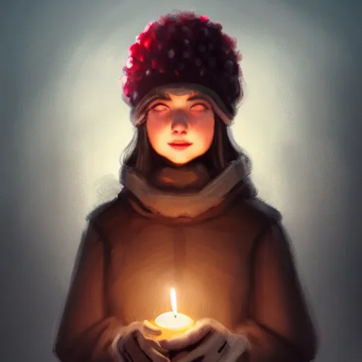 Image similar to an adventurer wearing a black night cap with a pom pom at the end, holding a candle, portrait, d & d, science fiction, concept art, matte, sharp focus, illustration, concept art, jason chan